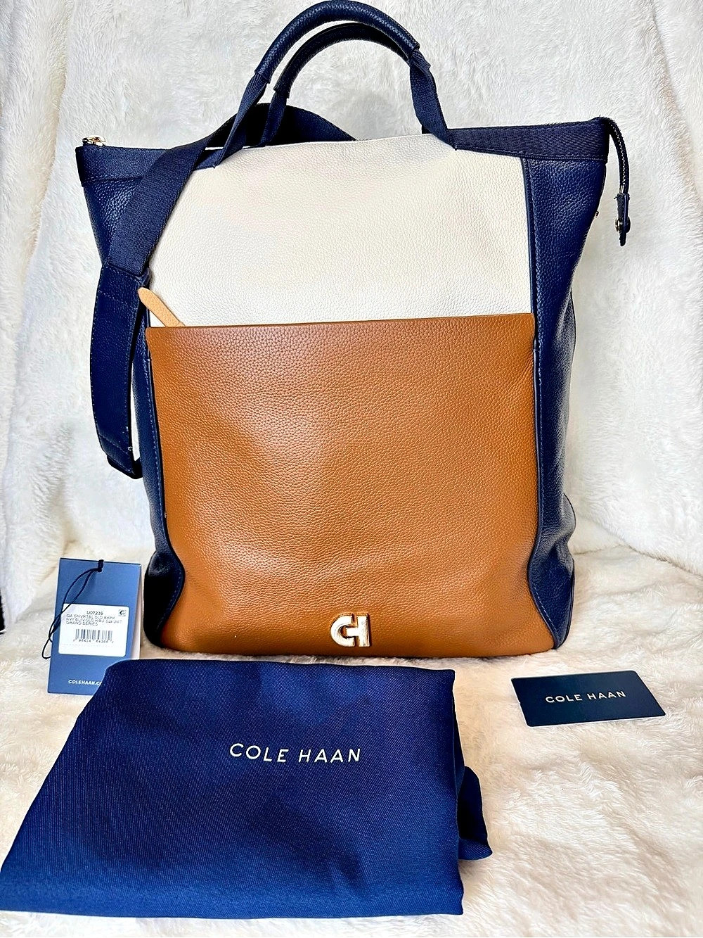 Cole Haan Grand Ambition Convertible Backpack Tote Blue & Brown